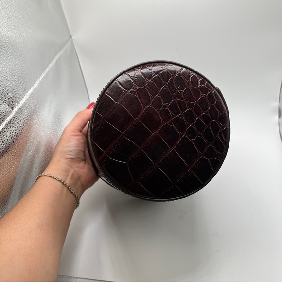 NWT New Staud Britt Croc-Effect Leather & Suede Bucket Bag Brown $375 - Picture 6 of 11